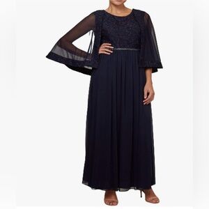 le bos dress Navy Blue Women’s Plus Size 16 Cape Arm Evening Dress elegant